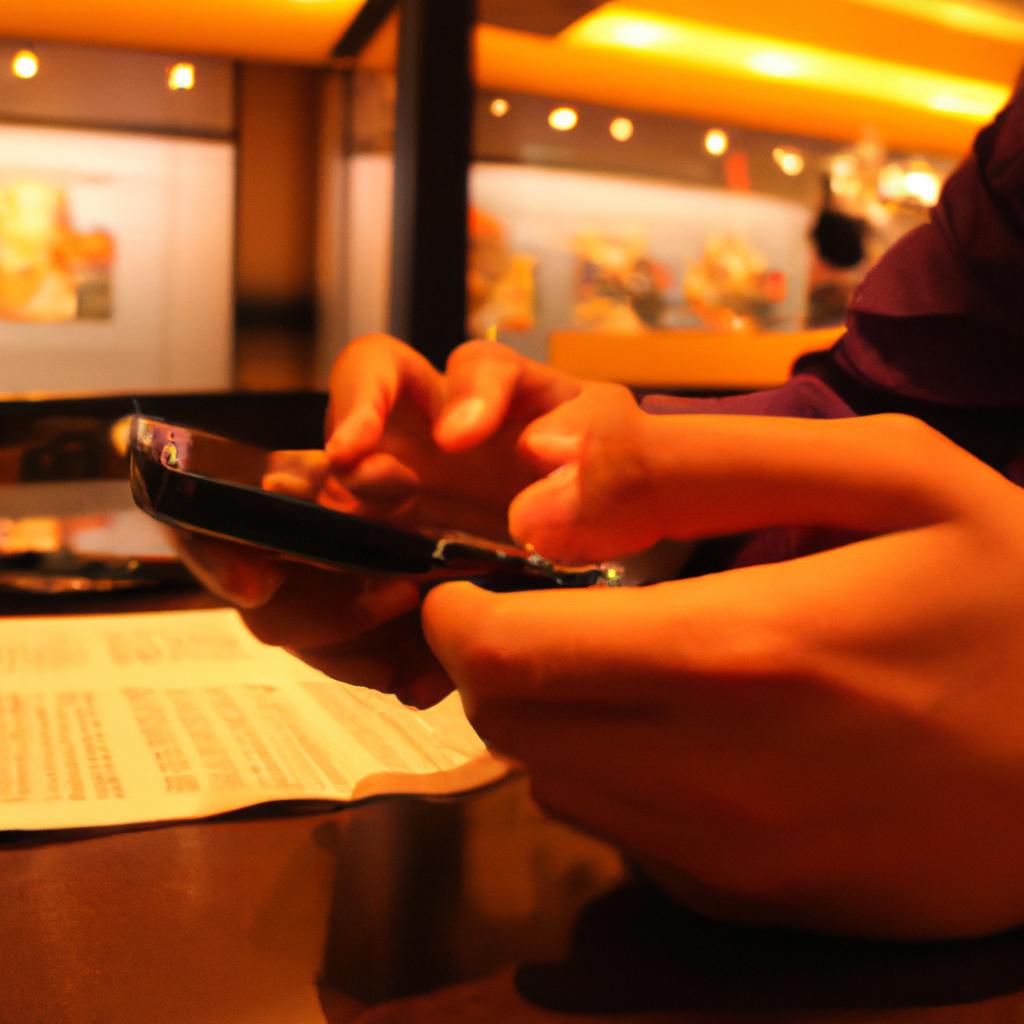 Person using smartphone at restaurant